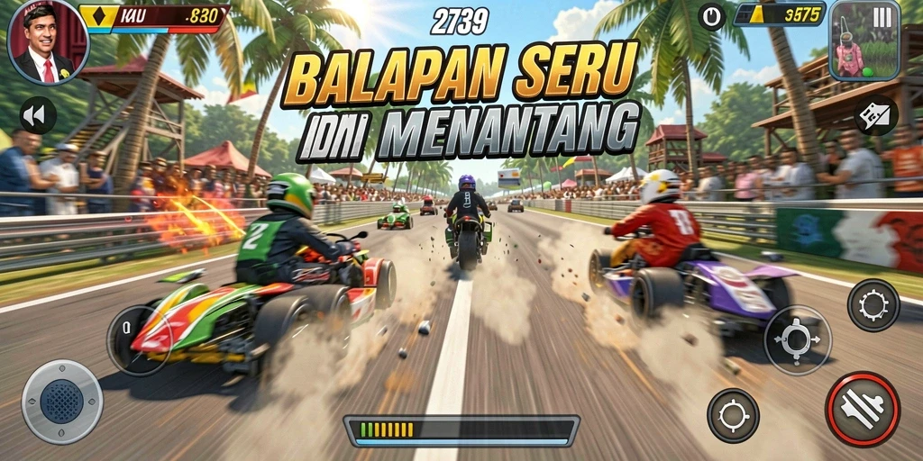 Screenshot menunjukkan aksi balap mendebarkan dalam 2739.