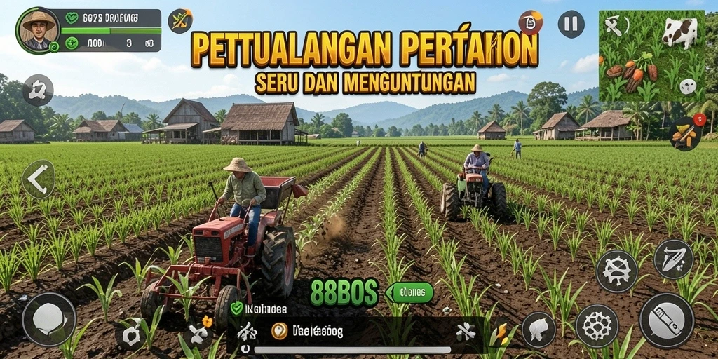 Screenshot utama 88BOS menampilkan suasana kebun yang indah dan green farming.