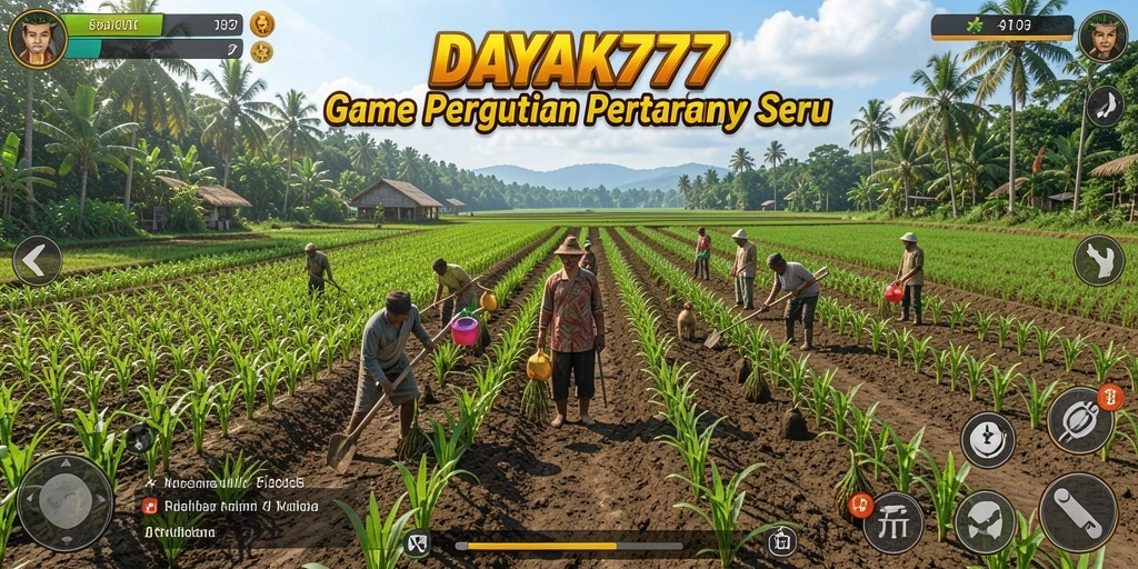 Screenshot gameplay DAYAK777 menampilkan kebun yang rimbun dan hewan ternak yang sehat.