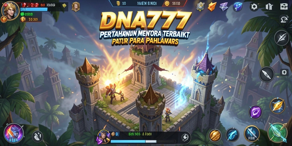 Screenshot gameplay DNA777 menampilkan aksi seru Tower Defense.