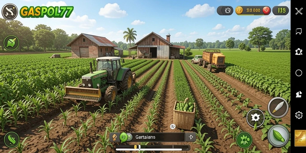 Tangkapan layar gameplay GASPOL77 yang menunjukkan ladang yang subur.