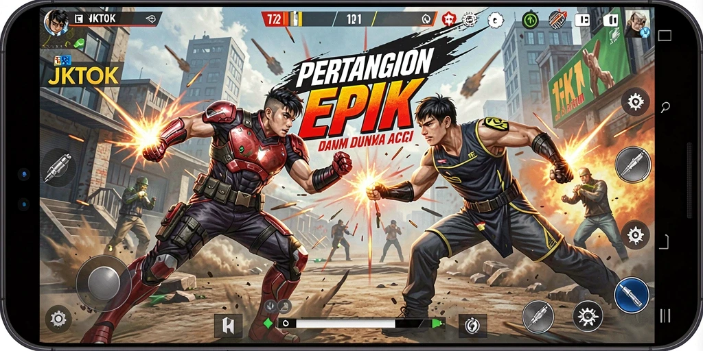 Gameplay JKTOK memukau dengan aksi yang seru dan mendebarkan.