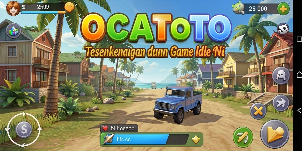 Screenshot gameplay OCATOTO menunjukkan karakter beraksi dalam dunia Idle yang penuh warna.