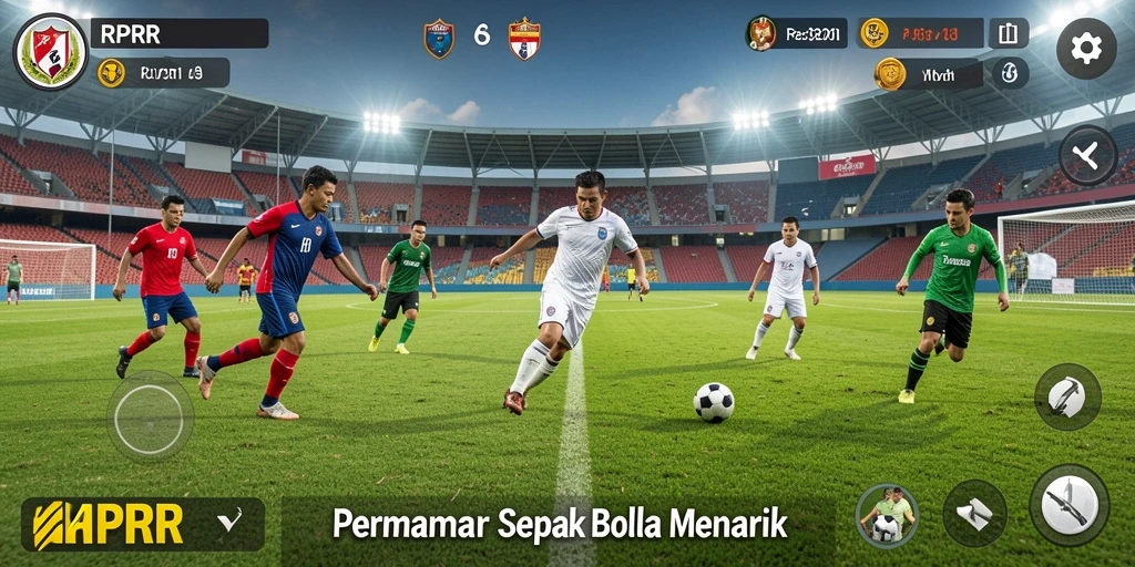Tampilan gameplay RPRR dengan aksi sepak bola yang mendebarkan.