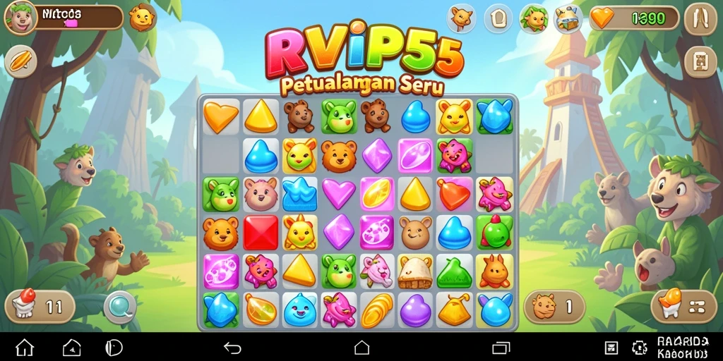Screenshot gameplay RVIP5 menampilkan aksi seru mencocokkan elemen Match-3.