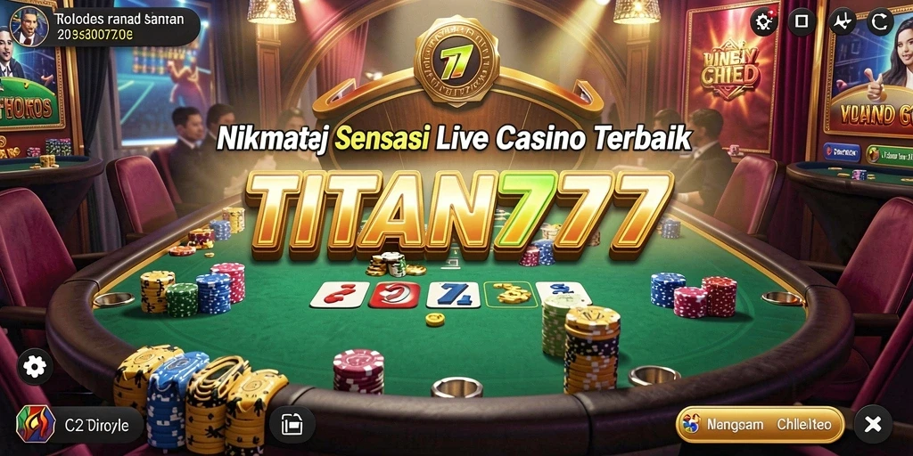 Screenshot utama TITAN777 menampilkan dealer cantik dan meja roulette yang menarik.